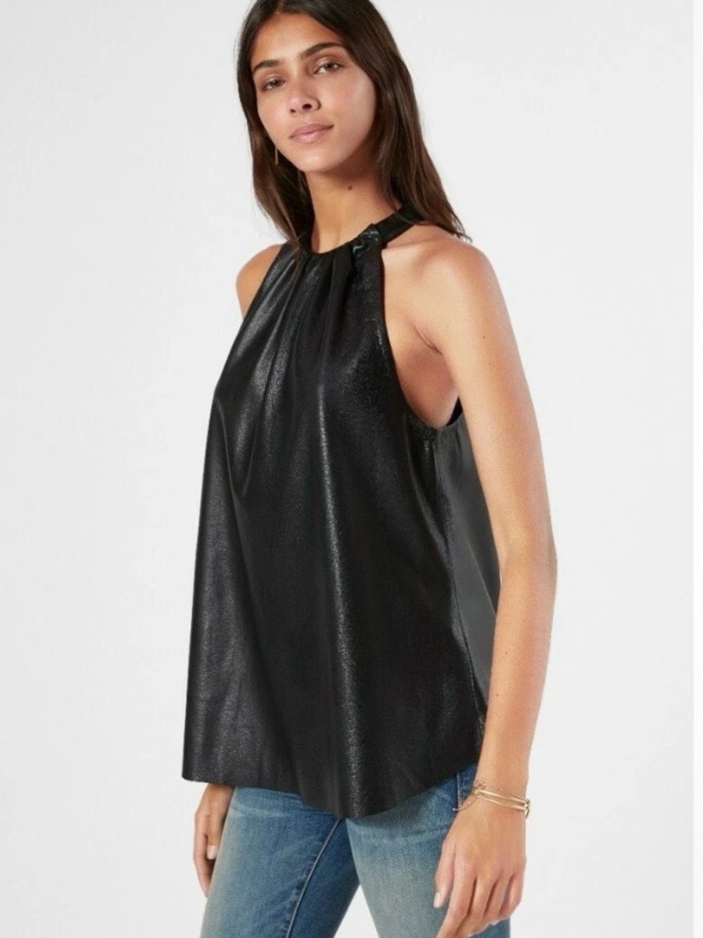 joie bonita vegan leather halter top - black